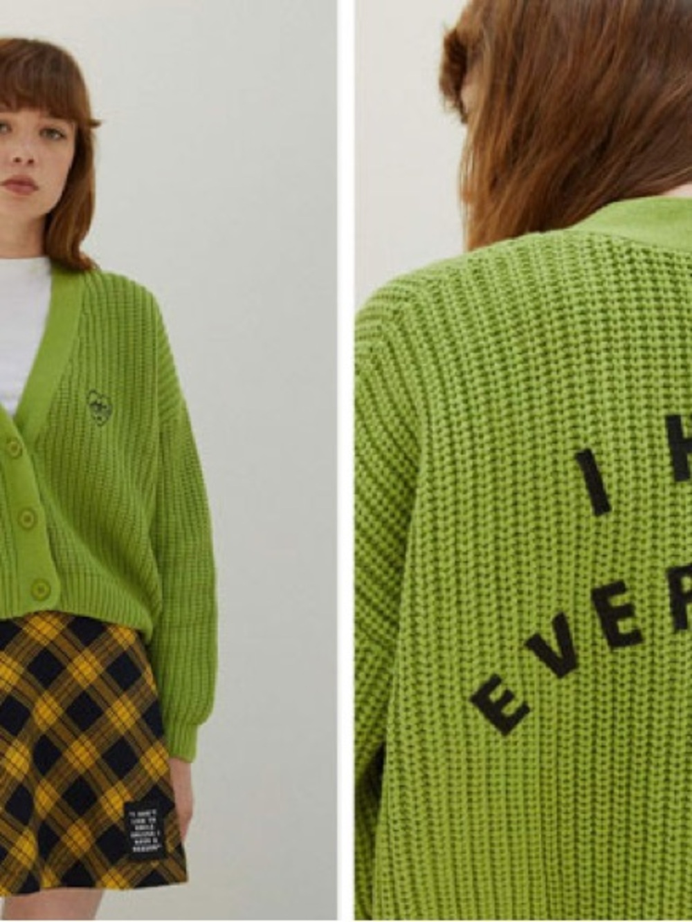 Lazy Oaf Lime Green Chunky V-Neck Button Cardigan